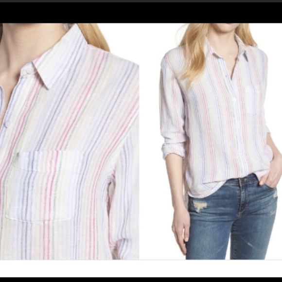 Rails Tops - Rails linen Rainbow Pinstripe Charli Isla Stripe Shirt Size xs